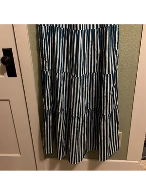 J. Crew Tiered Cotton Dobby Dress in Cape Blue White Green Stripe Large thumbnail 9
