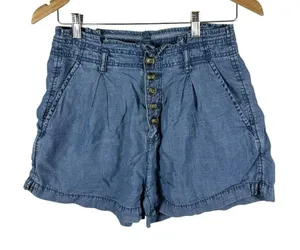 American Eagle Women's Chambray Pleated Paperbag Button‎ Fly Shorts Size 6 thumbnail 1