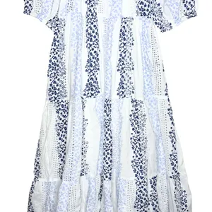 ZARA Floral Tiered Eyelet Lace Maxi Dress Medium White Blue Cottagecore Prairie thumbnail 15