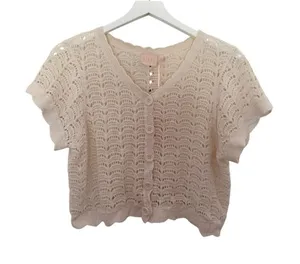 NWT Good Luck Gem Cream Crochet Knit Sweater Cardigan Short Sleeve Size Large thumbnail 1