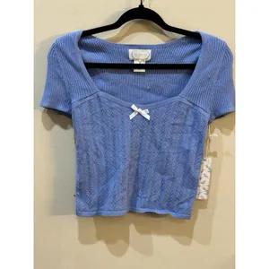 The Prairie‎ By Racheal Ashwell Babydoll Tee Textured Blue Boho Size Large thumbnail 2