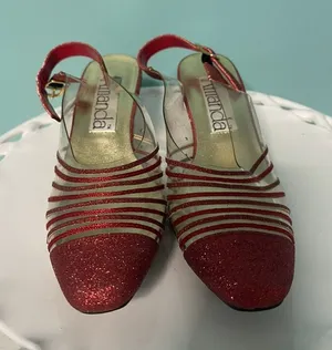 Vintage Amanda Cancun Red Glitter‎ Slingback Closed Toe Sp Occasion Heels Sz 7W thumbnail 1