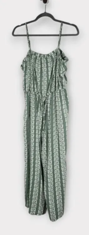 AUW Green Wide Leg Jumpsuit with Paisley Print and Cropped Pants NWT Size XL thumbnail 1