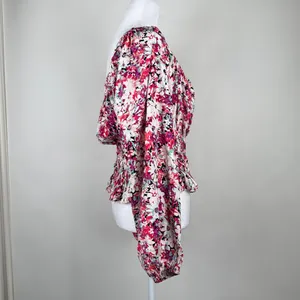 ASTR The Label Floral Smocked Long Sleeve Peplum Blouse Elastic Waist Size M thumbnail 3
