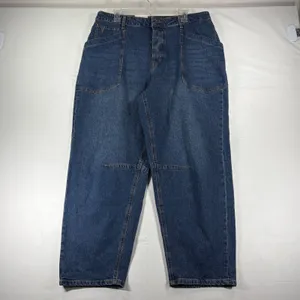Frye Barrel Jean Medium Wash Floral Laser Etched Wide Leg Denim Pants 12 NEW thumbnail 2