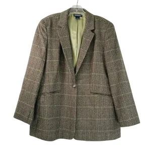 Lands End Womens 16 Wool Cashmere Houndstooth Blazer Brown Academia Equestrian thumbnail 1