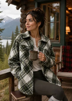 NEW Stradivarius Plaid Green Shacket Jacket Coat XS thumbnail 1