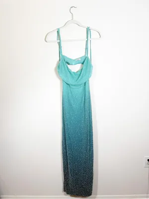 Oh Polly Monte Carlo Embellished Maxi Dress Beaded Green Blue Ombré Size 10 thumbnail 4