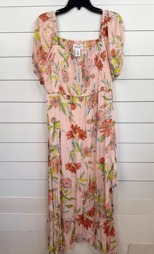For The Republic Womens Size L Pink Floral Maxi Dress Smocked Off The Shoulder thumbnail 2