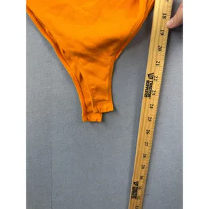 Zara Womens Orange One Shoulder Ruched Long Sleeve Bodysuit Small Asymmetrical thumbnail 3