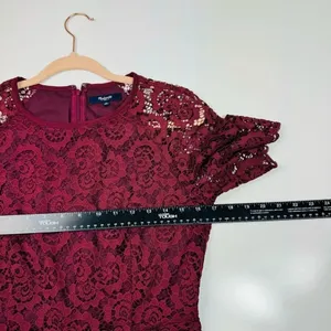 Madewell Lace Magnolia Shift Mini‎ Dress Burgundy Size 4 thumbnail 7