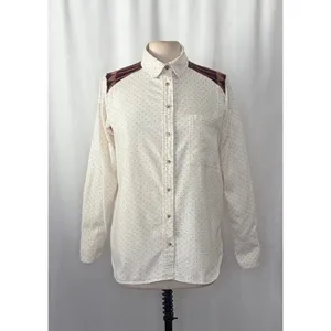 FREE PEOPLE Mixed Media Sage Buttondown Shirt Wool Western Polka Dot‎ Medium thumbnail 2