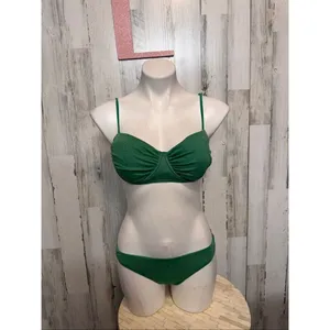 Green Sparkle 3-Piece Bikini Set Women’s Size L | Ruched Top + Bottoms + Sarong thumbnail 9