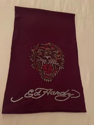 AUTHENTIC Ed Hardy Rhinestone Tiger Scarf - DEEP PURPLE Y2K GRAIL thumbnail 4