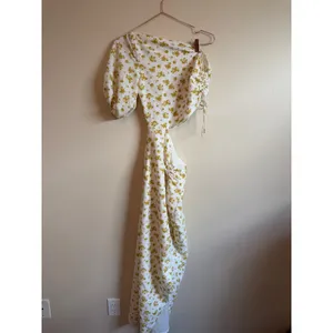 Sabo Skirt Women Maxi Dress S Yellow Floral One Shoulder Cut Out Ruched Slit thumbnail 5