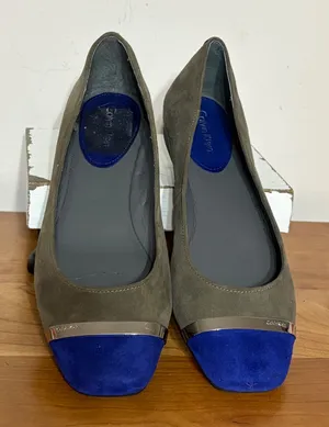 Calvin Klein Pash Suede Flats Olive Green Cobalt Blue Cap Toe Silver Detail 8M thumbnail 1