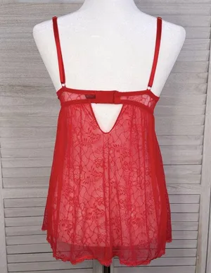 DAISY FUENTES Push Up Babydoll Lace Lingerie Top Red/Pink-Medium thumbnail 4