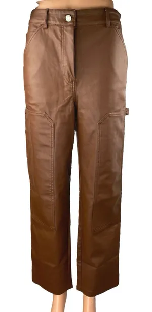 Aritzia Wilfred Free Women's Brown Faux Leather Vegan Trousers Pants Size 4 thumbnail 1
