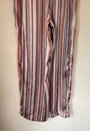 satin striped pants elastic waist belted pink grey women’s size M thumbnail 5