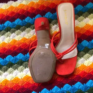 Bamboo Y2K 2000s Orange thong slip on kitten heels sandals pumps with a cute knot detail square toe thumbnail 3