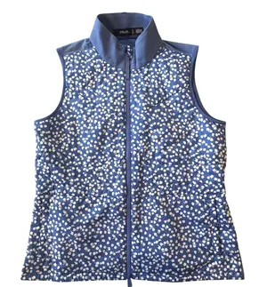 RLX Ralph Lauren Quilted Vest Womens M Pockets Blue Floral Print‎ Zip Puffer thumbnail 1