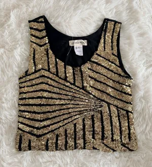 Anna-Kaci Gold Sequin Striped Sleeveless Tank Top Size S thumbnail 1