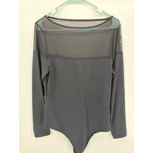 Abercrombie & Fitch Bodysuit Womens Large Black Mesh Panel Long Sleeve Sheer Top thumbnail 2