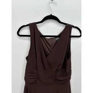 Chocolate Brown‎ Chiffon Ruched V-Neck Sleeveless Midi Dress Sz 12 Whimsigoth thumbnail 4