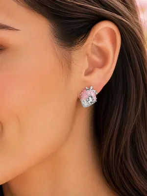 Silver Tone Pink Strawberry Crystal Stud Earrings thumbnail 5