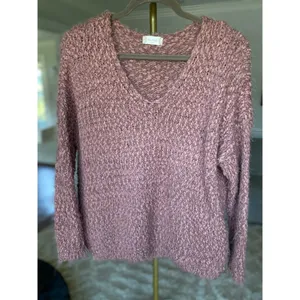 Altar’d State Bouclé V-Neck Sweater Pullover Buttery Soft‎ Knit Cozy Mauve Boho thumbnail 3