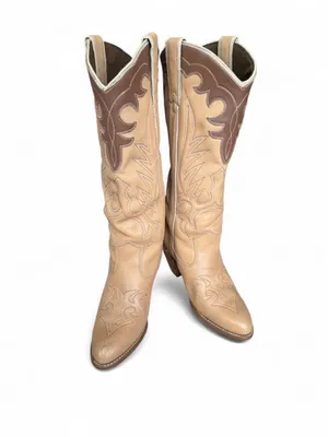 Capezio Vintage Two Tone Tan/Ivory Heeled Cowgirl Boots Sz 6 thumbnail 2