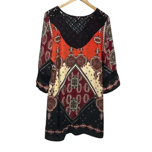 Fig and Flower Womens Boho Chic Shift Dress L Multicolor Crochet Lace Paisley thumbnail 2