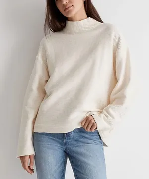 Madewell Cream Ottoman Ribbed Knit Funnel Neck Drop-Shoulder Oversize Top Size S thumbnail 1