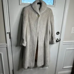 Vintage 1960s faux fur plush chubby coat Jackie O large winter opera‎ old money thumbnail 2