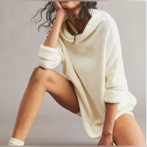 Free People Women's Ottoman Slouchy Tunic Sweater Pullover Long‎ Sleeve Ivory thumbnail 1