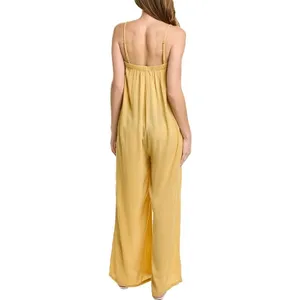 WeWoreWhat Women's Yellow Sleeveless Cami Camisole Wide Leg Romper Jumpsuit L thumbnail 2