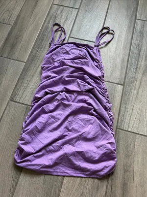Ruched Purple Mini Dress with Spaghetti Straps Size M thumbnail 3