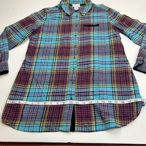 Soft Surroundings‎ Blue Plaid Highlands Flannel Button Shirt Womens Size Medium thumbnail 5