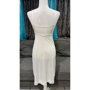 Vintage White Full Slip Lace‎ Trim Adjustable Spaghetti Straps V-Neck Mid-Length thumbnail 8