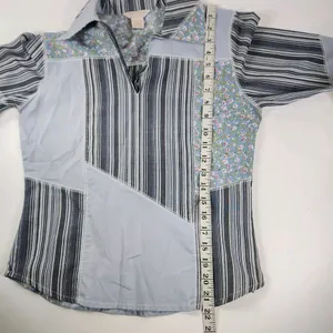 ANTILIA 3/4 Sleeve Floral Stripe Patchwork V-Neck Blouse Top Sz S Cottagecore thumbnail 9
