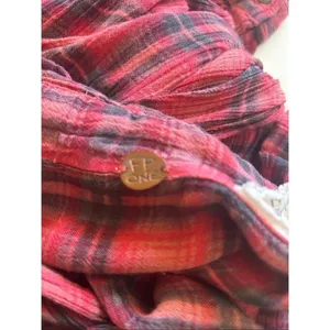Free People FP One Grunge Mini Dress Long Sleeve Plaid Button Front Size L thumbnail 3