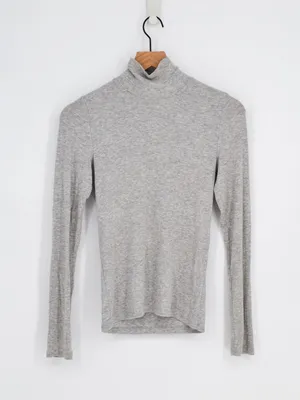 Wilfred Aritzia Ribbed Mock Neck Top Heather Gray Medium thumbnail 2