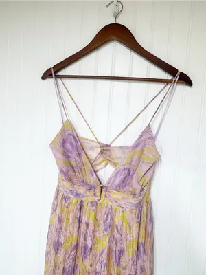 ASTR Minari Pleated Floral Maxi Dress Medium Purple Wedding Guest Garden Party thumbnail 4