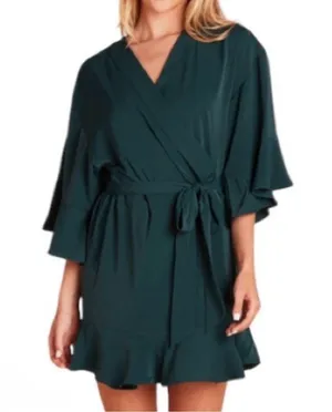 Birdy Grey Robe Dress Ruffle Detail Waist Tie Emerald Green Size M / L thumbnail 1