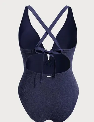 Berlook Plus Size Blue V Neck Plus Size One-Piece Swimsuit thumbnail 6