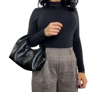 Commense Faux Black Leather Leather Handbag with Twisted Top Handle Mini Bag thumbnail 3