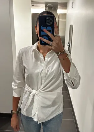 Zara white button down shirt with a tie thumbnail 1
