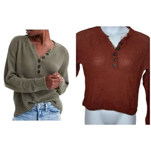 American Eagle Rust Brown Henley Sweater | XS | Relaxed Boyfriend Fit thumbnail 2