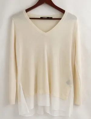 Lauren Ralph Lauren Sweater Women PS Cream Silk Blend Layered‎ Preppy Minimalist thumbnail 1