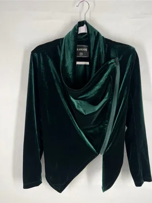 Blank‎ NYC Emerald Green Velvet Draped Open Front Blazer thumbnail 14